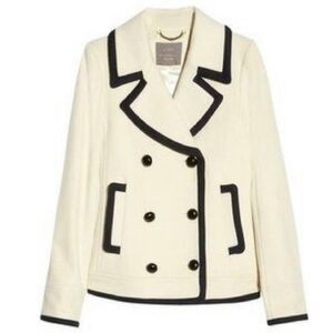 J. Crew Nello Gori Wool Peacoat 10 Double Breasted Off White Navy Blue / Black